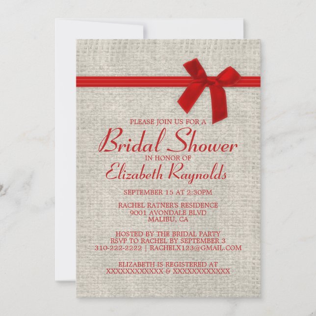 Invitaciones a la ducha de novias de Red Rustic Bu (Anverso)