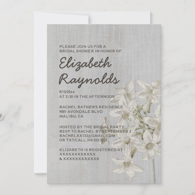 Invitaciones a la ducha de novias de Stephanotis (Anverso)
