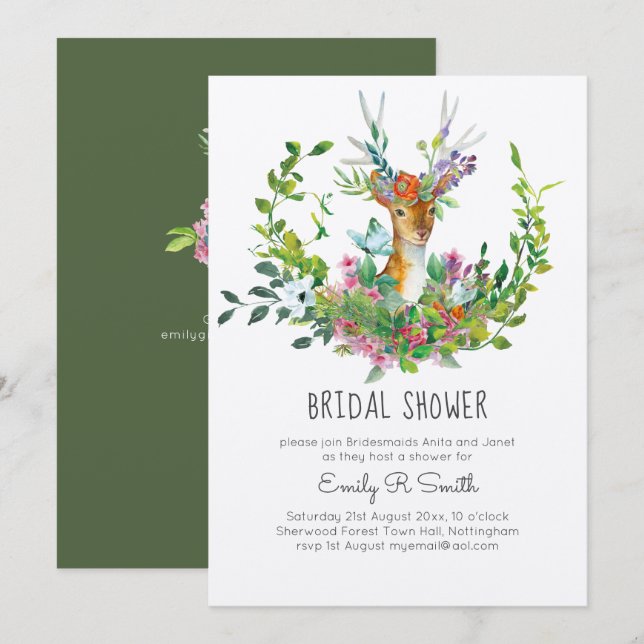 Invitaciones a la ducha de novias de venados de Wo (Anverso / Reverso)