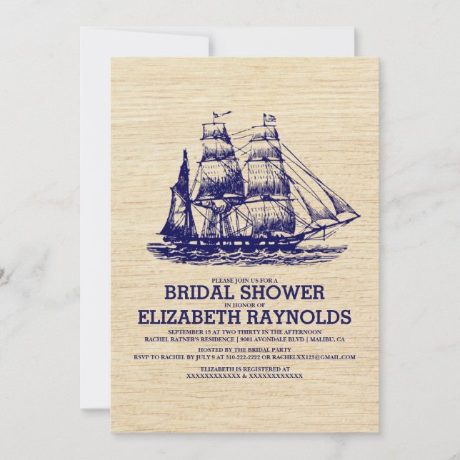 Invitaciones a la ducha de novias en barcos viejos (Anverso)