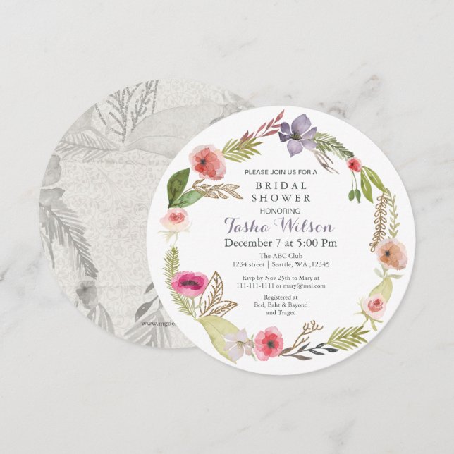 Invitaciones a la ducha de novias en Boho Floral G (Anverso / Reverso)