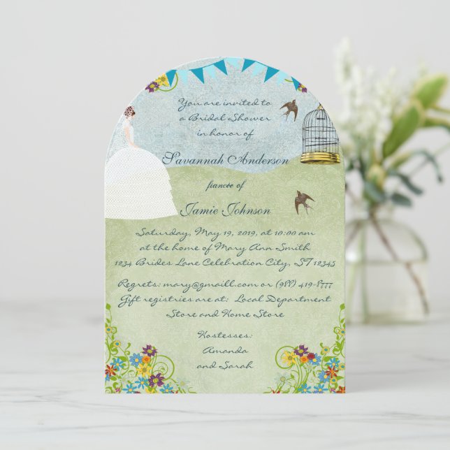 Invitaciones a la ducha de novias en el Jardín de  (Anverso de pie)