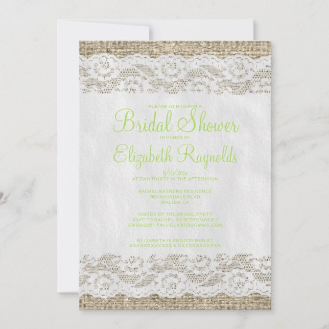 Invitaciones a la ducha de novias en el Rústico Li (Anverso)