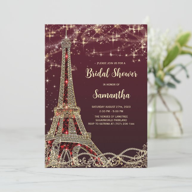 Invitaciones a la ducha de novias en el tema de Pa (Anverso de pie)