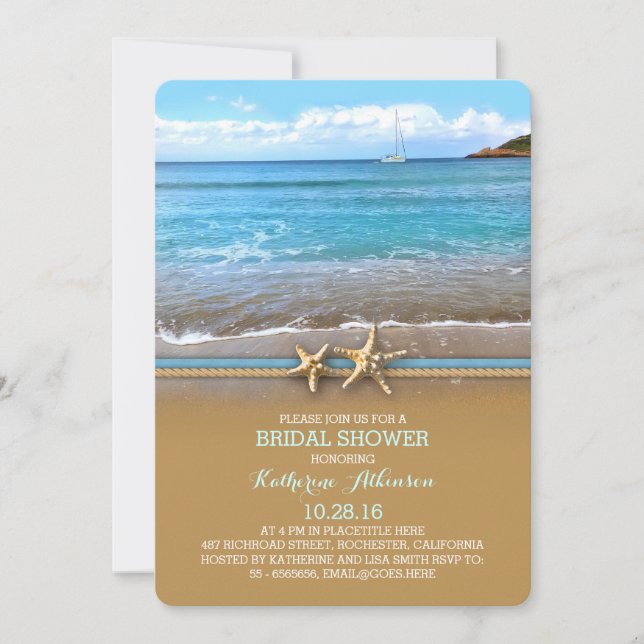 Invitaciones a la ducha de novias en la playa (Anverso)