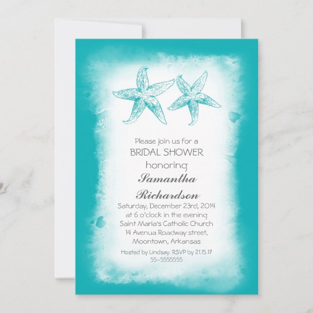 Invitaciones a la ducha de novias en la playa azul (Anverso)