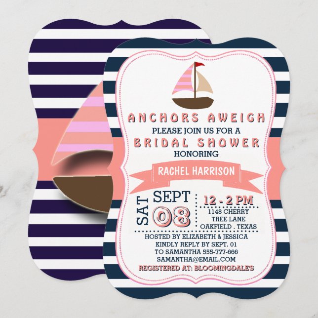 Invitaciones a la ducha de novias en la playa de N (Anverso / Reverso)
