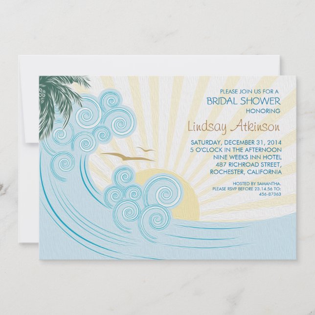 Invitaciones a la ducha de novias en la playa de p (Anverso)