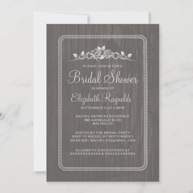 Invitaciones a la ducha de novias en madera de pin (Anverso)
