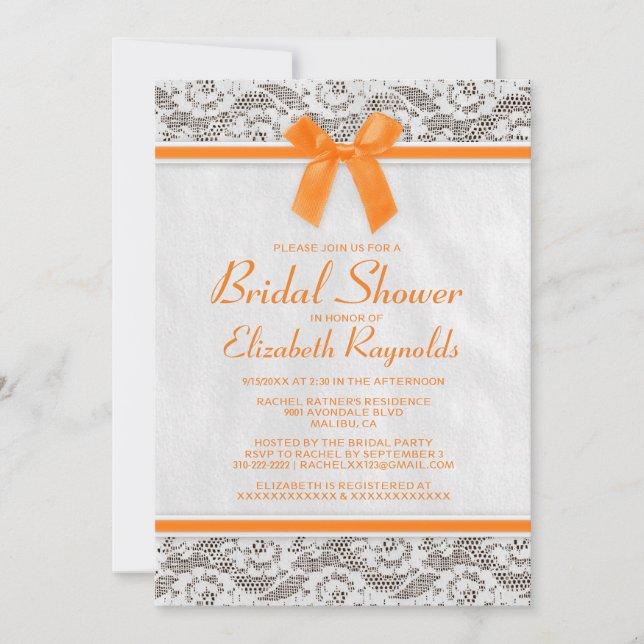 Invitaciones a la ducha de novias en Naranja Count (Anverso)