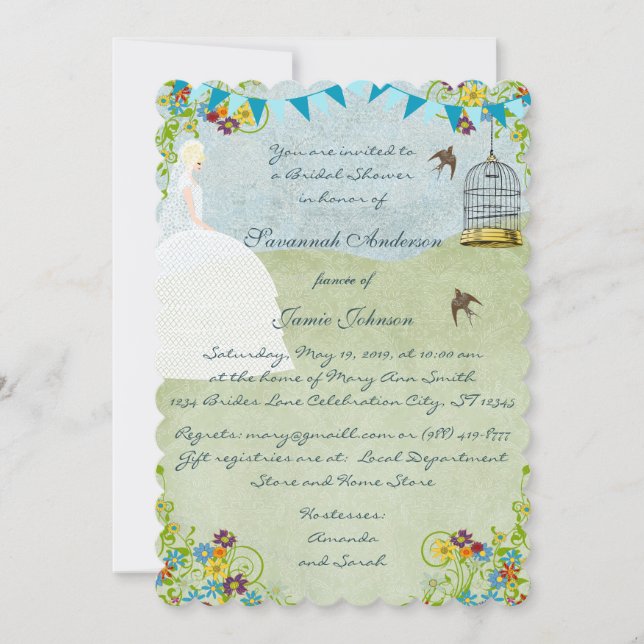 Invitaciones a la ducha de novias en un jardín de  (Anverso)