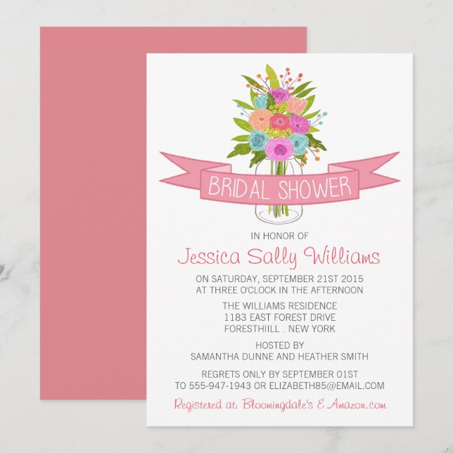 Invitaciones a la ducha de novias Floral Mason Jar (Anverso / Reverso)