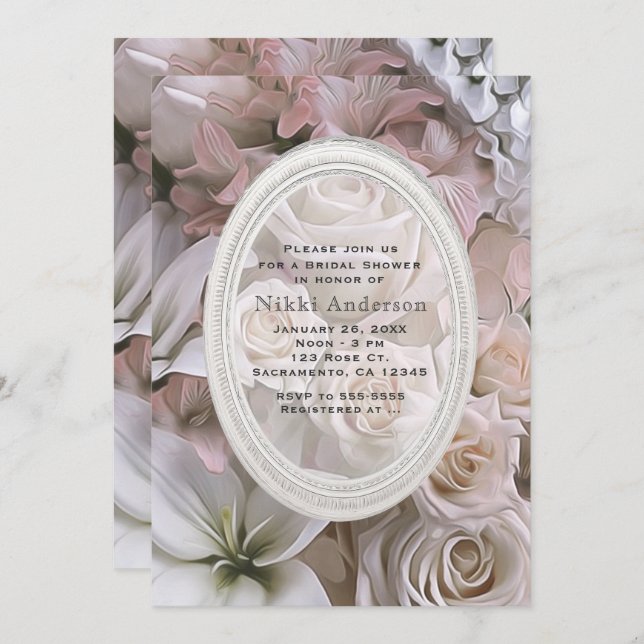 Invitaciones a la ducha de novias florales de Shab (Anverso / Reverso)