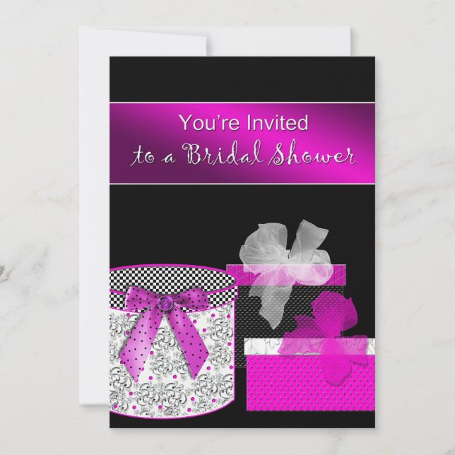 Invitaciones a la ducha de novias - Fuschia y Negr (Anverso)