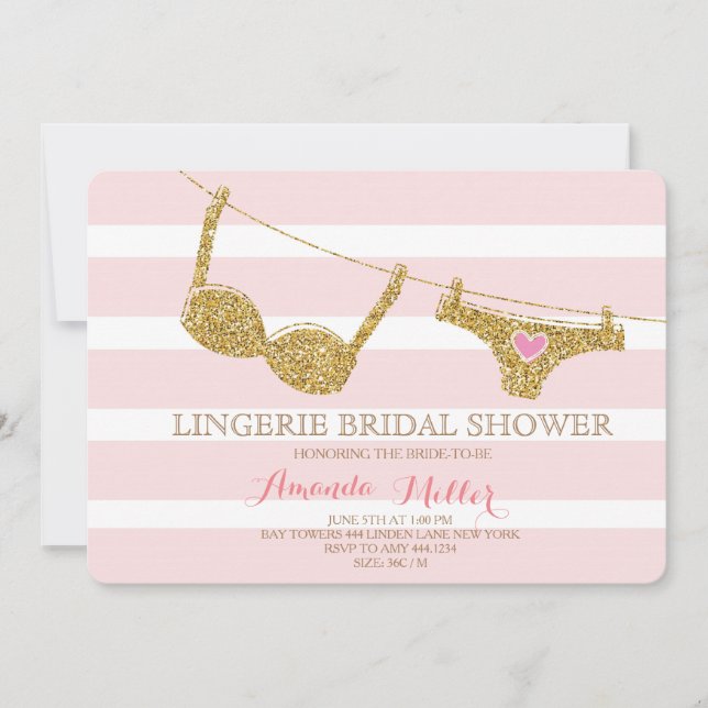 Invitaciones a la ducha de novias Gold y Pink Ling (Anverso)