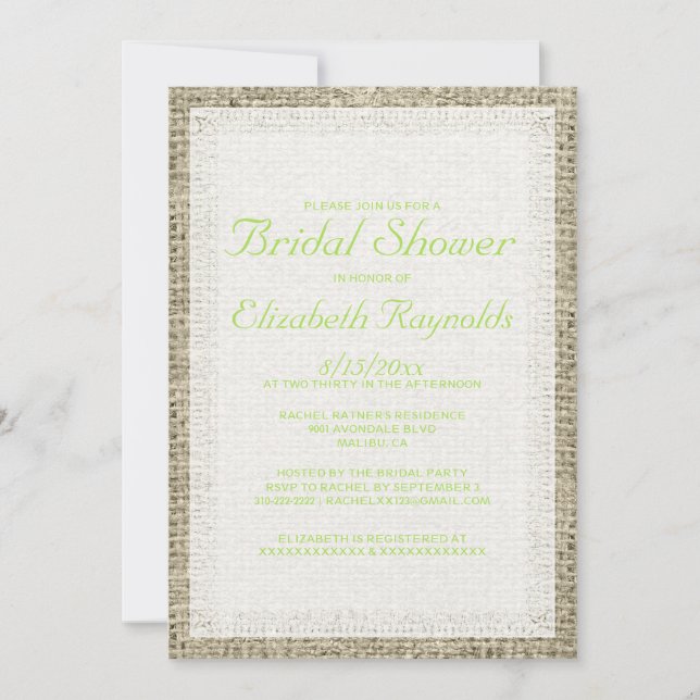 Invitaciones a la ducha de novias Lime Green Burla (Anverso)