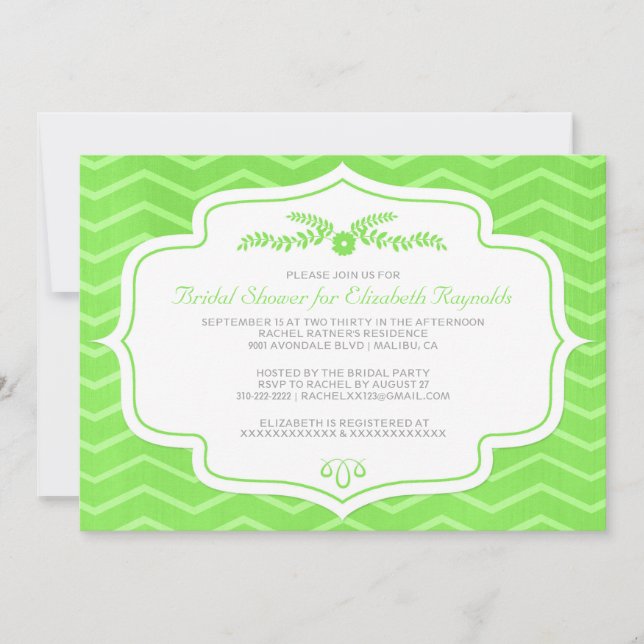 Invitaciones a la ducha de novias Lime Green Chevr (Anverso)