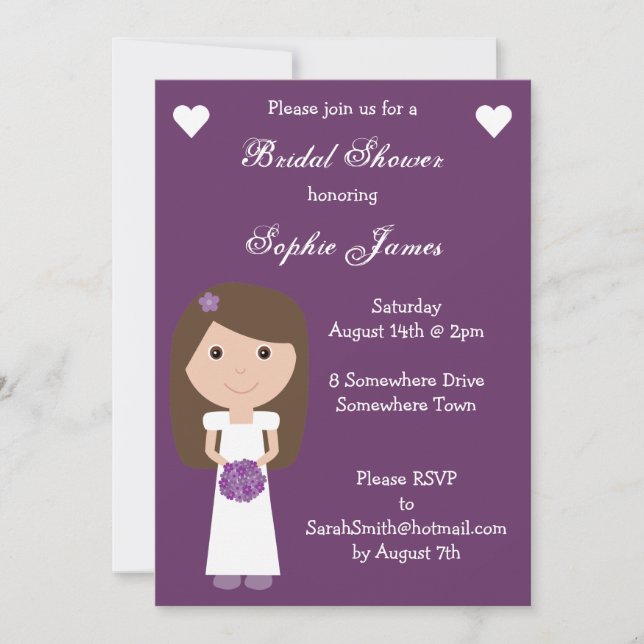 Invitaciones a la ducha de novias malvas y malvas (Anverso)