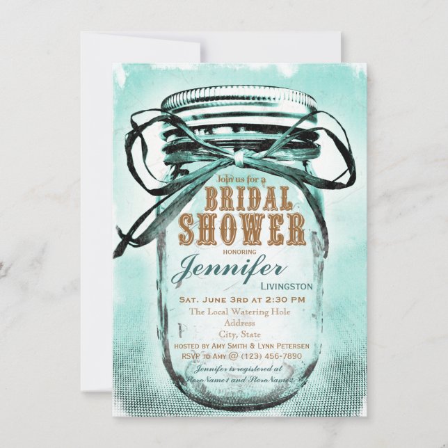 Invitaciones a la ducha de novias Mason Jar (Anverso)