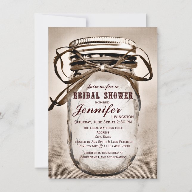 Invitaciones a la ducha de novias Mason Jar (Anverso)