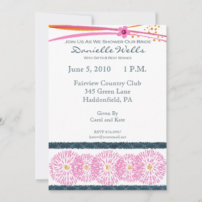 Invitaciones a la ducha de novias Naranja y rosa (Anverso)