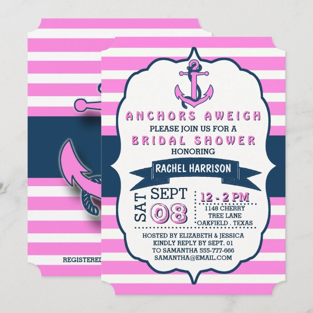 Invitaciones a la ducha de novias Nautical Anchor  (Anverso / Reverso)