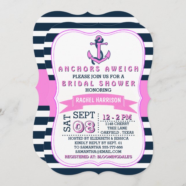 Invitaciones a la ducha de novias Nautical Anchor  (Anverso / Reverso)