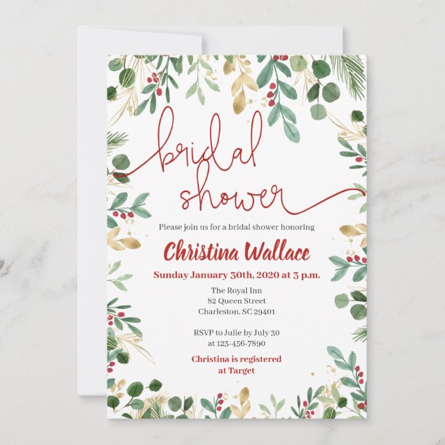 Invitaciones a la ducha de novias para navidades - (Anverso)