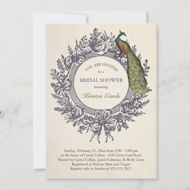 Invitaciones a la ducha de novias Peacock (Anverso)