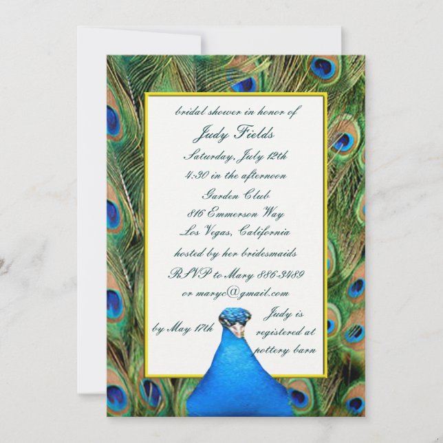 Invitaciones a la ducha de novias Peacock (Anverso)