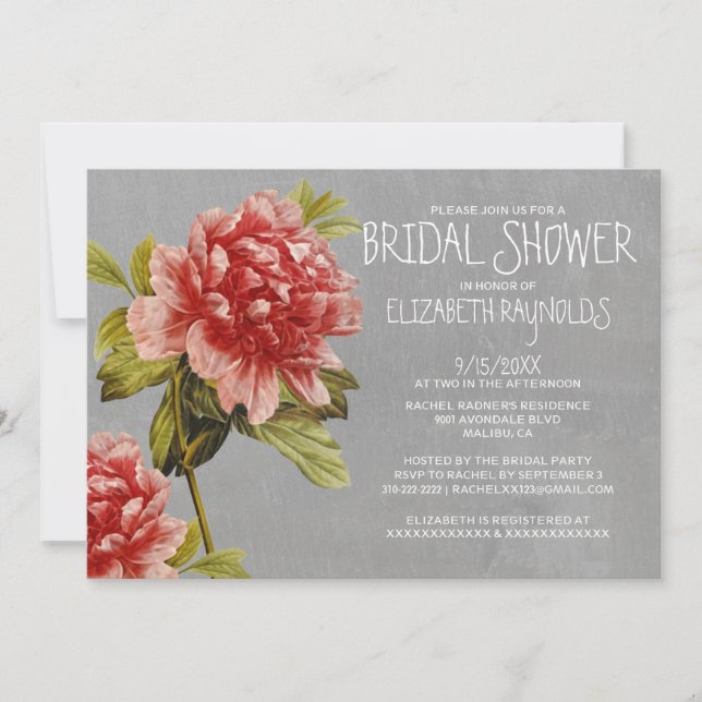 Invitaciones a la ducha de novias Peony (Anverso)