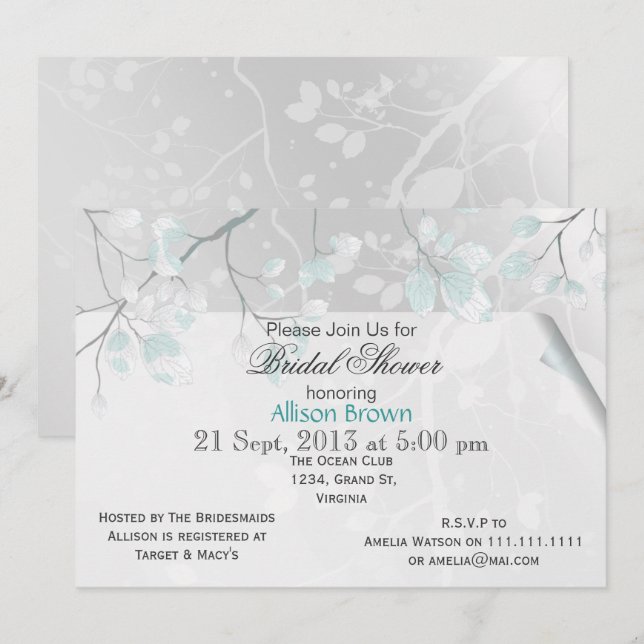 Invitaciones a la ducha de novias por las hojas de (Anverso / Reverso)