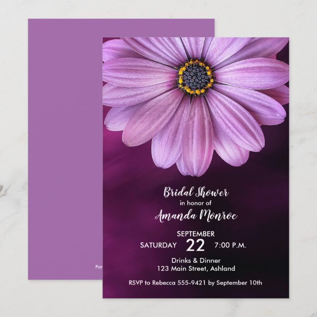 Invitaciones a la ducha de novias Purple Daisy (Anverso / Reverso)