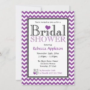 Invitaciones a la ducha de novias púrpura y blanca