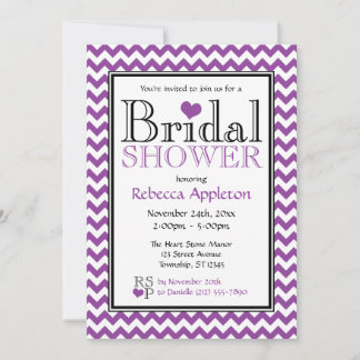 Invitaciones a la ducha de novias púrpura y blanca
