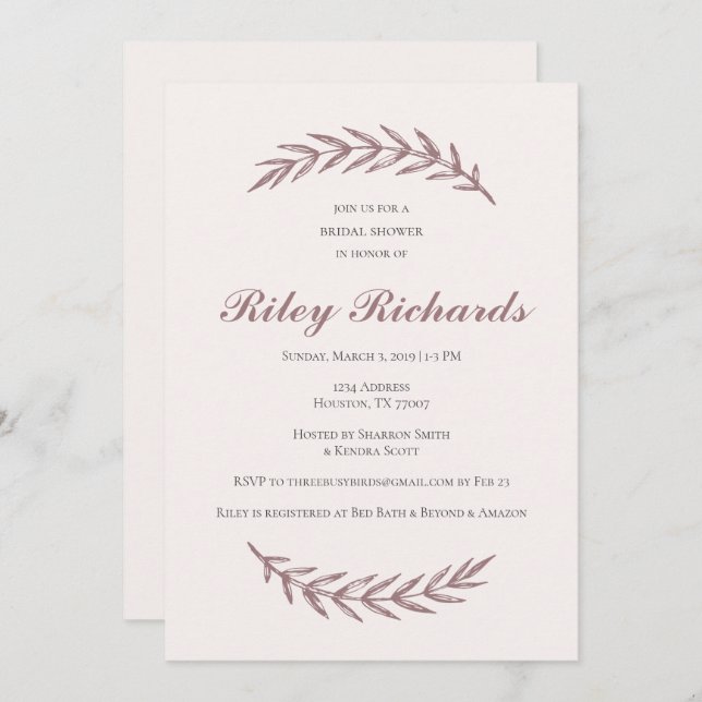 Invitaciones a la ducha de novias rosa y elegante (Anverso / Reverso)