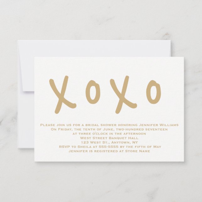Invitaciones a la ducha de novias xoxo en oro mode (Anverso)
