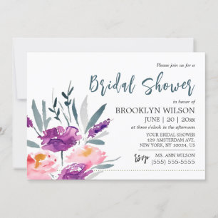 Invitaciones a la ducha de nubes acuarela con flor