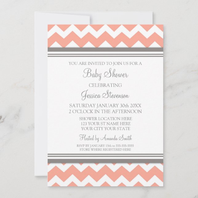 Invitaciones a la ducha de Personalizado Coral Gra (Reverso)