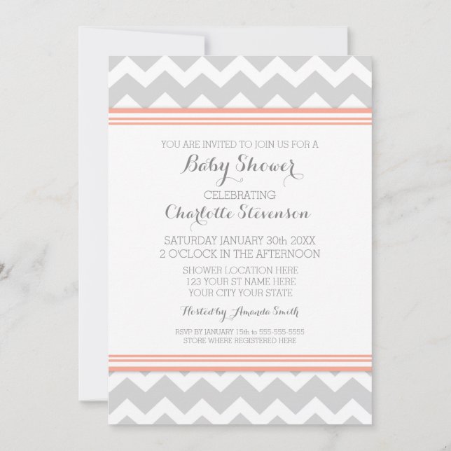 Invitaciones a la ducha de Personalizado Coral Gra (Reverso)