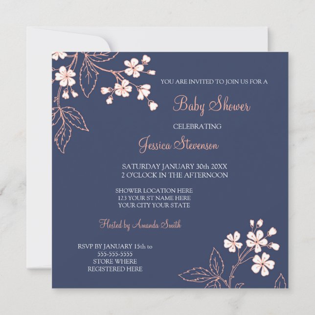 Invitaciones a la ducha de Personalizado floral az (Reverso)