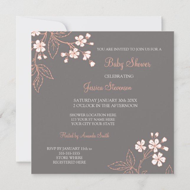 Invitaciones a la ducha de Personalizado floral de (Reverso)