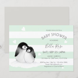 Invitaciones a la ducha de pingüino gris de menta