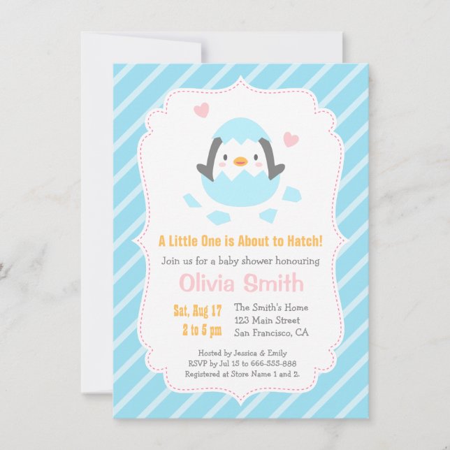 Invitaciones a la ducha de pingüino recién cortada (Anverso)