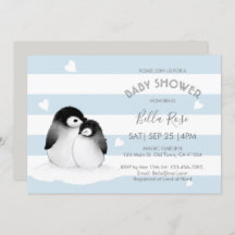 Invitaciones a la ducha de pingüinos grises azules