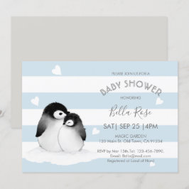 Invitaciones a la ducha de pingüinos grises azules
