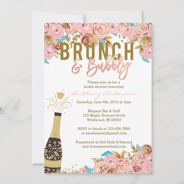 Invitaciones a la ducha de puentes con brunch y bu (Anverso)