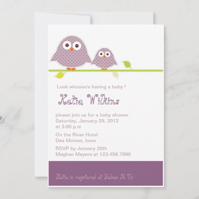 Invitaciones a la ducha de púrpura y de bebé (Anverso)