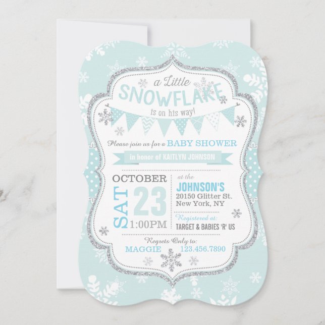 Invitaciones a la ducha de Purpurina de copo de ni (Anverso)