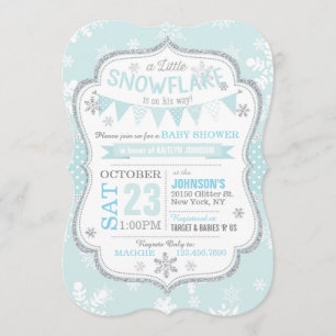 Invitaciones a la ducha de Purpurina de copo de ni